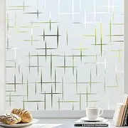 rabbitgoo 3D Window Privacy Film, Frosted Glass Film for Doors, Non-Adhesive Window Cling, Static Cling Frosting Decorative Window Sticker for Home Office UV Protection, Cross Pattern 90 x 200 cm