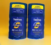 2 Pack Coppertone Sport Face & Body Sunscreen Stick SPF 40 - 1.5 Oz Exp: 10/28