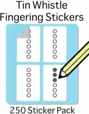 Tin Whistle Fingering Diagram and Tablature Stickers (250 Stickers Per Pack)