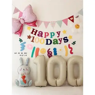 ins女寶寶百日宴百天氣球裝飾兔子100天場景布置拉旗拉花拍照背景