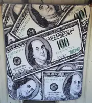 ONE HUNDRED DOLLAR BILL BENJAMIN FRANKLIN $100 QUEEN SIZE BLANKET