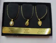 3 Vintage Gold Tone NIB Ronte of Beverly Hills Opal,Jade,Pearl Necklace Set