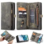 CaseMe For Samsung Galaxy S20 Zipper & Detachable Retro Leather Pouch Wallet Flip Purse Bag Detachable Phone Case Cover (Black)