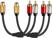RCA Y Cable RCA Splitter, TEKERA Gold-Plated Plug Subwoofer 1 Female to 2 Male RCA Cable, No Buffering & No Lagrca RCA Adapter (2-Pack)