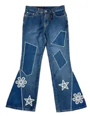 Vintage TOMMY HILFIGER Jeans Womens 9 Blue Denim Embroidered Patchwork 70s Y2K