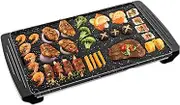 Electric Smokeless Indoor BBQ Griddle 1400W Fast Heat Up Flat Top Barbecue Grill Large Nonstick Cooking Plate 5 Levels Adjustable Temperature with Cool-touch Handles