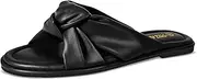 [PIZZ ANNU] Women's Camila Knotted Slide Sandals with Memory Foam, Comfortable Leather Slip-On Dressy Flat Sandals for Summer & Beach, Black, 9.5