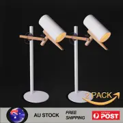 2X Study Table Light Adjustable Desk Lamp E27 Metal & Wood Industrial Work Lamp