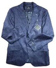 TailorByrd Mens Long 40L Sport Coat Jacket Modern Fit Paisley Navy $395 NEW