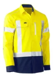 Bisley Flex & Move BS6177XT X TAPED HI VIS UTILITY SHIRT Yellow/Navy Size Med