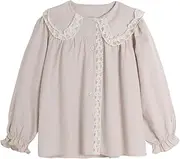 [Mud Kingdom] Little Girls Lace Shirt Button Down Blouse Peter Pan Collar Long Sleeve Casual