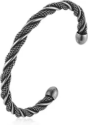 [HZMAN] Cuff Bracelet for Men Stainless Steel Classic Black Elastic Bracelet Twisted Cable Bangle Bracelet Jewelry Gift, Adjustable, Stainless Steel, no gemstone