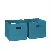 RiverRidge Kids Two Piece Folding Storage Bin Set of 2 Turquoise