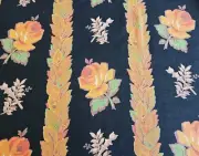 VINTAGE 40s GOLD ROSE PRINT FABRIC Laurel Leaf BLACK 5+ YARDS May Be OIder FLORA