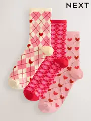 Pink/Red Argyle Ankle Socks 3 Pack (F79616) | $17