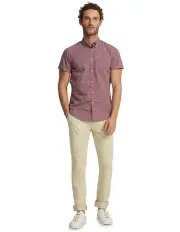 [Oxford] Tottenham Cotton Printed Short Sleeve Shirt in Red