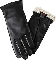 [FEIQIAOSH] Winter Leather Gloves for Women, Cashmere Lined Touchscreen Gloves for Texting, Premium Soft Sheepskin Warm Glove