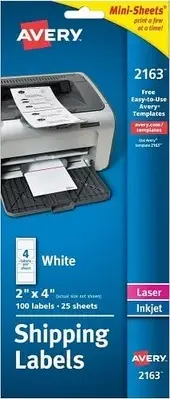 Avery 2163 Mini-Sheets Shipping Labels, 2 x 4, White, 100/Pack