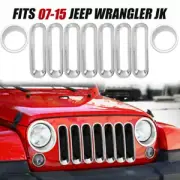 For 07-15 Jeep Wrangler JL Front Mesh Grille Grill Insert & Headlight Cover Trim