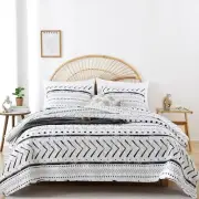JANZAA Boho Bedding Bedspreads Queen Size,3 PCS Bohemian Quilt Set with Geome...