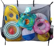 Large Pool Storage Bag With Side Pocket 39.3 * 62.2 Inch Hanging Mesh Organizer for Floats, Rafts, Balls, Water Inflatable Toys, Swimming and Other Accessories