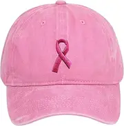 [Generic] Unisex Breast Cancer International Publicity Day Ribbon Embroidered Baseball Caps Pink Ribbon Peaked Caps Sun Caps