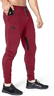 [BROKIG] Men Stripe Gym Joggers Pants, Causal Slim fit Tapered Workout Training Sweatpants with Zipper Pocket