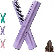 Latest Hairdressing Comb, Portable Ceramic Hair Dressing Comb with 3 Temp Settings, Rechargeable Mini Hair Straightener, 2-In-1 Portable Curling (Purple)