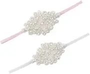 TNSRAY Pack of 2 Baby Girl Headbands, Big Crystal Rhinestone Headband, Elastic Fine Hair Band, Hair Accessories for Toddler Girls, Hair Accessories, Communion Girls, Artificial Pearl Flower Wreath