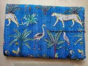Indien Queen Animal Print Blanket Blue Summer Cotton Home D?cor Kantha Quilt