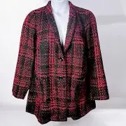 Lane Bryant Red And Black Shimmer Plaid Tweed Blazer Jacket Size 14/16 NWT