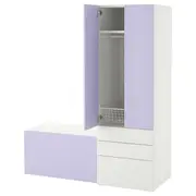 SMÅSTAD / PLATSA storage combination, white lilac/with bench, 150x57x181 cm