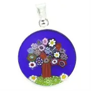 GlassOfVenice Murano Glass Millefiori Pendant "Tree of Life" in Silver Frame 3/4