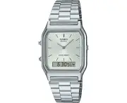 Casio Edgy Collection Silver AQ-230A-7AMQYES White Dial Silver Stainless Steel Unisex Watch