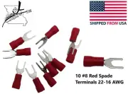 10x #8 Red Spade Terminal 22-16 AWG Wire Electrical Connector Fork End Crimp On