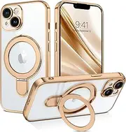 GaoBao Magnetic for iPhone 13 Case, [Compatible with Mag Safe][Full Camera Protection], Clear Back Phone Cases Covers with Invisible Ring Holder Kickstand for iPhone 13 6.1 Inch, Desert Titanium Gold