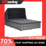 sunbed grey cushion adjustable foldable 2-person outdoor patio 0236