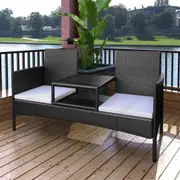 2-Seater Garden Sofa with Tea Table Poly Rattan Black vidaXL