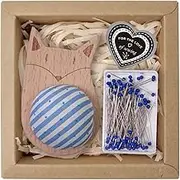 Oshhni Sewing Pin Cushion Needle Organizer 100Pcs Fixed Needle Sturdy Sewing Gadgets Wood Practical Pin Holder for Stitching Tailor, Blue
