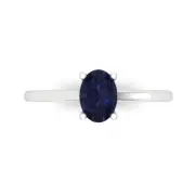 1 ct Oval Cut Blue Sapphire Promise Designer Engagement Ring 14k White Gold
