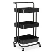 2 Tiers Rolling Cart Basket Storage Serving Trolley