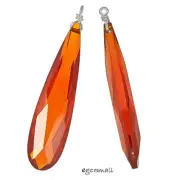 1PC CZ In Sterling Silver Flat Briolette Charm Pendant Bead Orange Red #98147