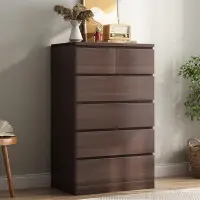 在飛比找Yahoo!奇摩拍賣優惠-五鬥櫃 收納櫃 實木色 簡約現代家用 臥室客廳 靠墻輕奢抽屜