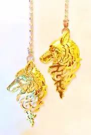 Set of Two ~ WOLF HEAD Design Gold-Tone Metal ~ Ceiling Fan Pulls