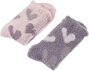 [OATIPHO] 2 Pairs Girls Lovely Sock Hearts Pattern Stockings Warm Socks Winter Fluffy Sock
