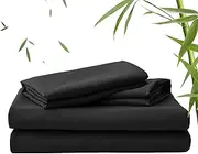LINENOVA 2000TC Bamboo Bed Sheets Queen – Ultra Soft 4 Piece Sheet Set, Deep Pocket 40cm, Natural Breathable & Sweat-Wicking, Ideal for Hot Sleepers (Black)