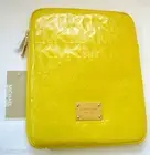 NEW-MICHAEL KORS ELECTRONICS CITRUS YELLOW MK LOGO LEATHER+GOLD IPAD CASE/COVER