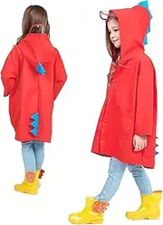 [SIQITECHUK] Boys Girls Raincoat Kids Rain Suit Waterproof Raincoat Toddler Hooded Raincoat Children Dinosaur Rain Suit Cute Cartoon Kindergarten Raincoat Outdoor Windproof Jackets with Hood for Child 2-6 Years