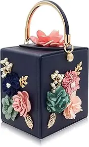 [Milisente] Women Clutches Flower Clutch Bag Box Clutch Purse Evening Handbag