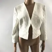 Nine West Women’s Cropped Basketweave Blazer Sz 6 Off White Jacket 10638442-996